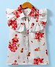 Kookie Kids Woven Frill Sleeves Front Open Collared Top with Floral Print - White