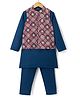 Pine Kids Cotton Woven Full Sleeves Kurta Pajama with Jacket & Motif Print - Maroon