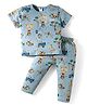ToffyHouse 100% Cotton Knit Half Sleeves Co-ords Night Suit With Animals Print - Sky Blue
