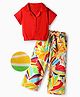 OLLINGTON ST. Cotton Half Sleeves Top & Pant Set - Red & Multicolor