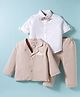 ToffyHouse Poplin Knit Full Sleeves Three Piece Party Suit with Bow - Khaki