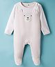 ToffyHouse Interlock Knit Full Sleeves Striped Romper with Bear Applique - Baby Pink