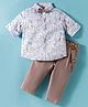 ToffyHouse Interlock Knit Full Sleeves Animal Printed Shirt & Trouser Set with Bow & Suspender - Brown