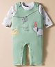 ToffyHouse Knit Full Sleeves Animal Printed T-Shirt & Dungaree Style Romper - White & Sea Green
