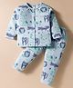 ToffyHouse Cotton Knit Full Sleeves Front Open Night Suit With Animals Print - Blue