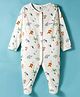 ToffyHouse 100% Cotton Knit Full Sleeves Sleep Suit With Animals Print - White