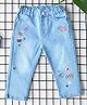 Bella Moda Denim Woven Floral & Cup Cake Embroidered Washed Stretchable Jeans - Light Blue