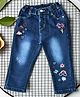 Bella Moda Denim Woven Floral & Cup Cake Embroidered Washed Stretchable Jeans - Navy Blue