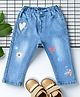 Bella Moda Denim Woven Floral & Hearts Embroidered Washed Stretchable Jeans - Blue