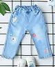 Bella Moda Denim Woven Floral & Hearts Embroidered Washed Stretchable Jeans - Light Blue