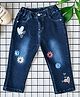 Bella Moda Denim Woven Floral & Hearts Embroidered Washed Stretchable Jeans - Navy Blue