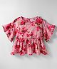Kookie Kids Woven Three Fourth Sleeves Peplum Top With Floral Print - Pink