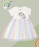 Pantaloons Baby Cotton Knit Half Sleeves Unicorn Printed Dress - White