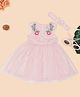 Pantaloons Baby Woven Sleeveless Floral Embroidered Dress With Headband - Pink