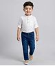 Babyhug Cotton Woven Full Sleeves Solid Color Shirt & Jeans Set - White & Blue