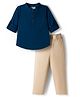 Babyhug Cotton Woven Full Sleeves Solid Colour Shirt & Pant Set - Blue