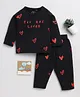 Clt.s Cotton Knitted Full Sleeves You Are Loved Text Printed Coordinating Night Suit Set - Black