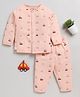 Clt.s Cotton Knitted Full Sleeves Vehicles Prtinted Coordinating Night Suit Set - Peach