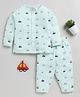 Clt.s Cotton Knitted Full Sleeves Vehicles Prtinted Coordinating Night Suit Set -  Sea Green