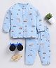 Clt.s Cotton Knitted Full Sleeves Vehicles Prtinted Coordinating Night Suit Set - Blue