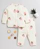 Clt.s Cotton Knitted Full Sleeves Cup Cakes Prtinted Coordinating Night Suit Set - Cream