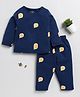 Clt.s Cotton Knitted Full Sleeves Hello Hello Text Printed Coordinating Night Suit Set - Blue