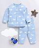 Clt.s Cotton Knitted Full Sleeves Clouds & Airplane Prtinted Coordinating Night Suit Set - Blue
