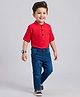 Babyhug Cotton Woven Full Sleeves Solid Color Shirt & Jeans Set - Red & Blue