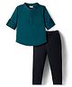 Babyhug Cotton Woven Full Sleeves Solid Color Mandarin Collar Shirt and Denim Jeans Set - Teal Blue & Black
