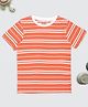 Pantaloons Junior 100% Cotton Knit Half Sleeves Striped Tee - Coral