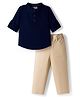 Babyhug Cotton Woven Full Sleeves Solid Colour Shirt & Pant Set - Navy Blue