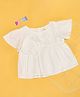 Pantaloons Junior 100% Cotton Woven Half Flutter Sleeves Floral Applique Detailed Peplum Top - White