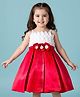 Babyhug Satin Woven Sleeveless Fit and Flare Pleated Dress With Floral Corsage - Red & White