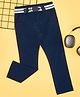 Pantaloons Junior Cotton Spandex Woven Solid Trousers - Navy Blue