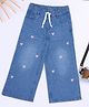 Pantaloons Junior Cotton Hearts Embroidered Mild Washed Flared Jeans - Blue