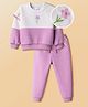 Mark & Mia Knit Full Sleeves Cut & Sew Fleece Winter Wear Sweatshirt & Lounge Pant Set with Floral Embroidery & Frill Detailing - Plum