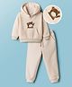 Mark & Mia Fleece Knit Full Sleeves Oversize Hooded Sweatshirt & Joggers Set with Kangaroo Pocket & Bear Applique Detailing - Peach