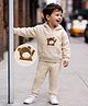 Mark & Mia Fleece Knit Full Sleeves Oversized Hooded Sweatshirt & Joggers Set with Kangaroo Pocket & Bear Applique Detailing - Peach