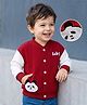Mark & Mia Fleece Knit  Full Sleeves Oversize Winter Bomber Jacket with Panda  Embroidery & Applique Detailing - Red