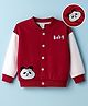 Mark & Mia Fleece Knit  Full Sleeves Oversize Winter Bomber Jacket with Panda  Embroidery & Applique Detailing - Red