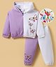 Mark & Mia Fleece Knit Full Sleeves Cut & Sew Hooded Sweatshirt & Joggers Sets with Butterfly Graphics - White & Purple