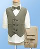Rikidoos Full Sleeves Textured 3 Piece Party Suit With Bow Set - White & Olive