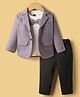 Rikidoos Full Sleeves Striped Textured Blazer With Bow Applique Detailed Tee & Pant Set - Purple & Black