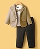 Rikidoos Full Sleeves Striped Blazer With Break Text Printed Tee Set - Beige & Black