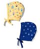 Babyhug 100% Cotton Knit Bonnet Cap with Boat Print Pack of 2 Yellow & Navy Blue - 8.5 cm Diameter