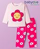 Babyoye 100% Cotton Elastane Knit Full Sleeves Night Suit With Floral Applique & Print - Pink