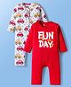 Doodle Poodle 100% Cotton Interlock Knit Full Sleeves Rompers With Vehicle Print Pack Of 2 - Red & White