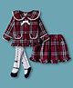 ToffyHouse Cotton Woven Full Sleeves Checks Top & Skirt Co-ord Set With Stockings - Maroon