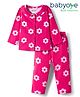 Babyoye 100% Cotton Knit Full Sleeves Co-ord Night Suit With Floral Print - Dark Pink