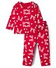 Babyoye 100% Cotton Elastane Knit Full Sleeves Co-ords Night Suit With Bow Print - Red